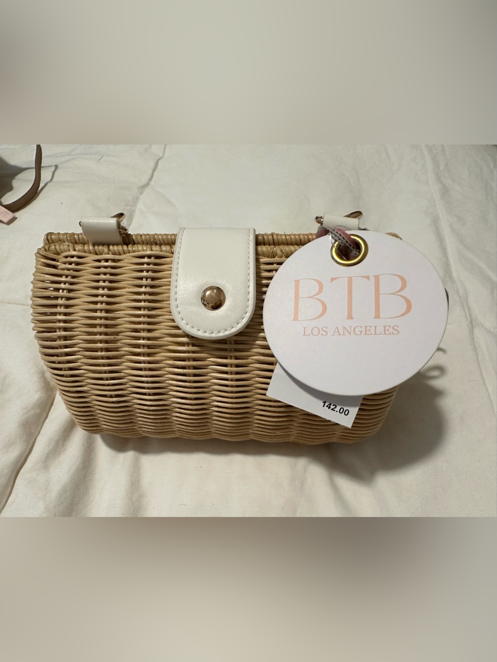 BTB Los Angeles Page Mother-of-pearl Rattan Top Handle Bag Natural NWT - Picture 10 of 12
